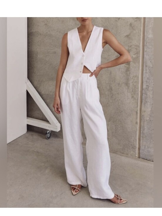 Commense Pants - Commense | White Wide-Leg Linen Set